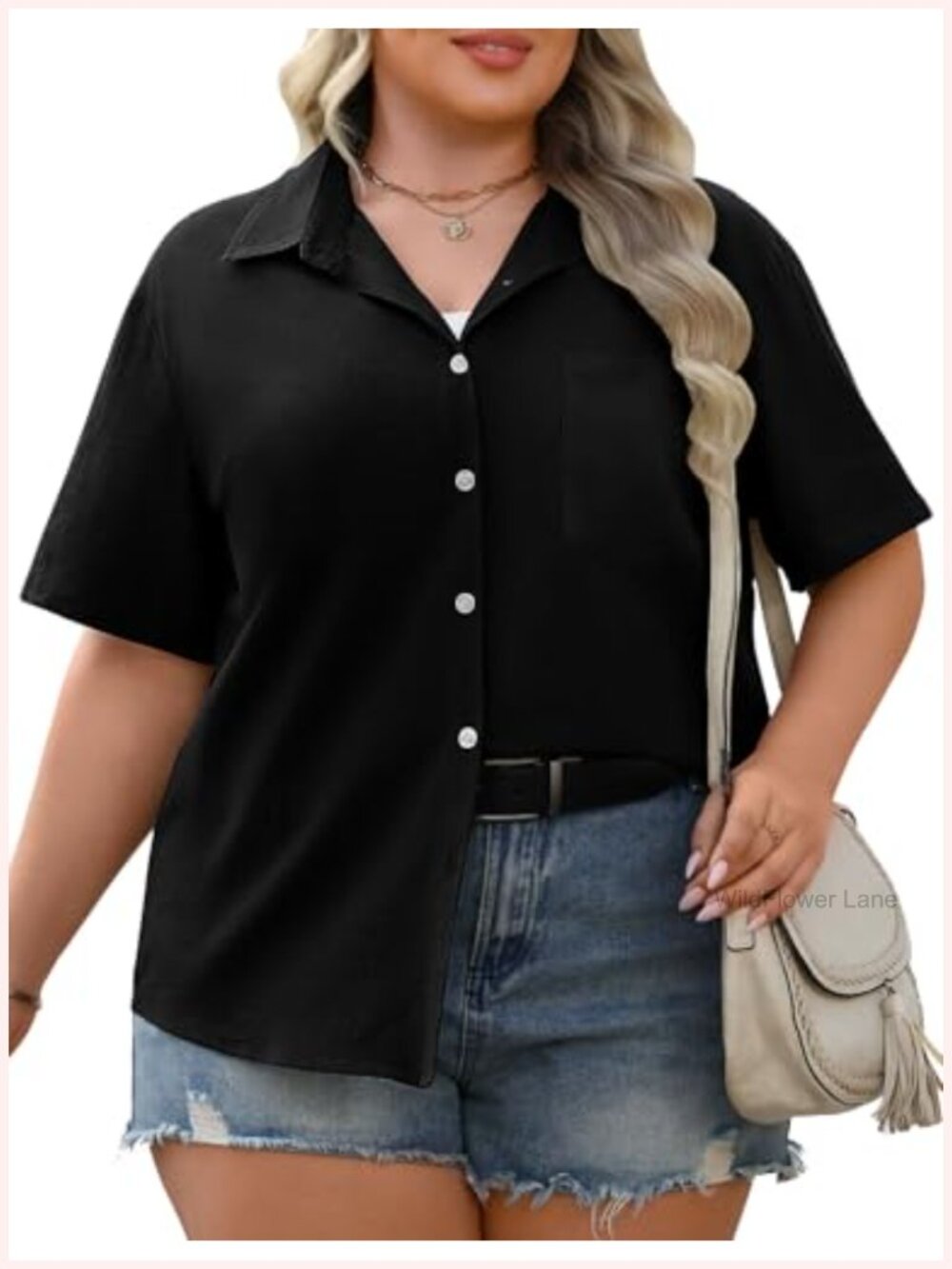 Plus Size Cotton Linen Button Down Shirt Short Sleeve Women Summer